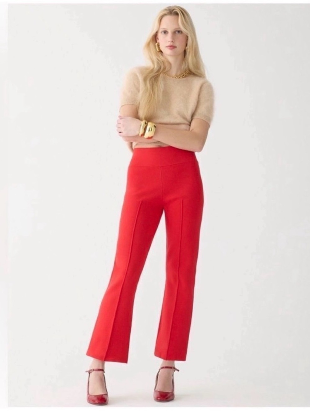 NWOT J. Crew Bright Red Tall Delaney Kickout Sweater Tailored Crop Flare Pants
